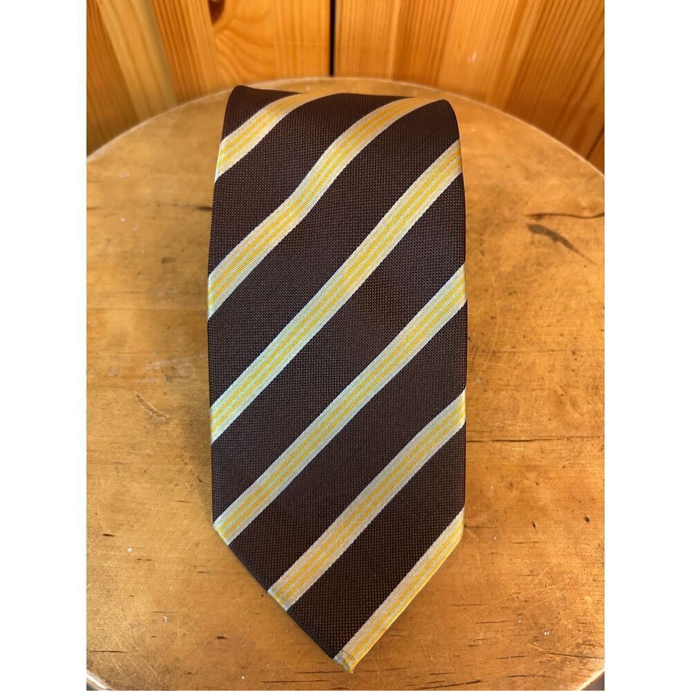 LAURANT BENNET MENS TIE BROWN GOLD WHITE STRIPED 3.5 X 59 (0417)